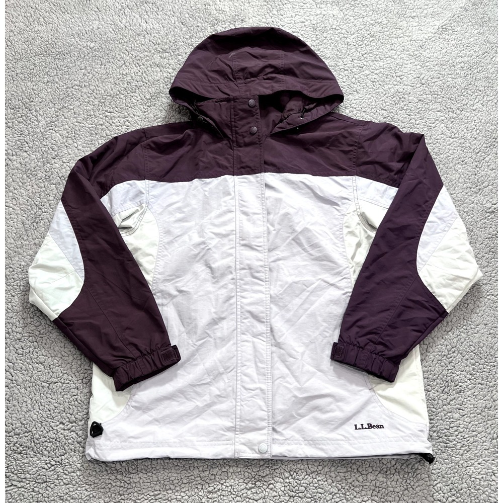LL Bean Jacket Womens Medium Purple White Nylon Hooded Hiking Outdoor Gorpcore
